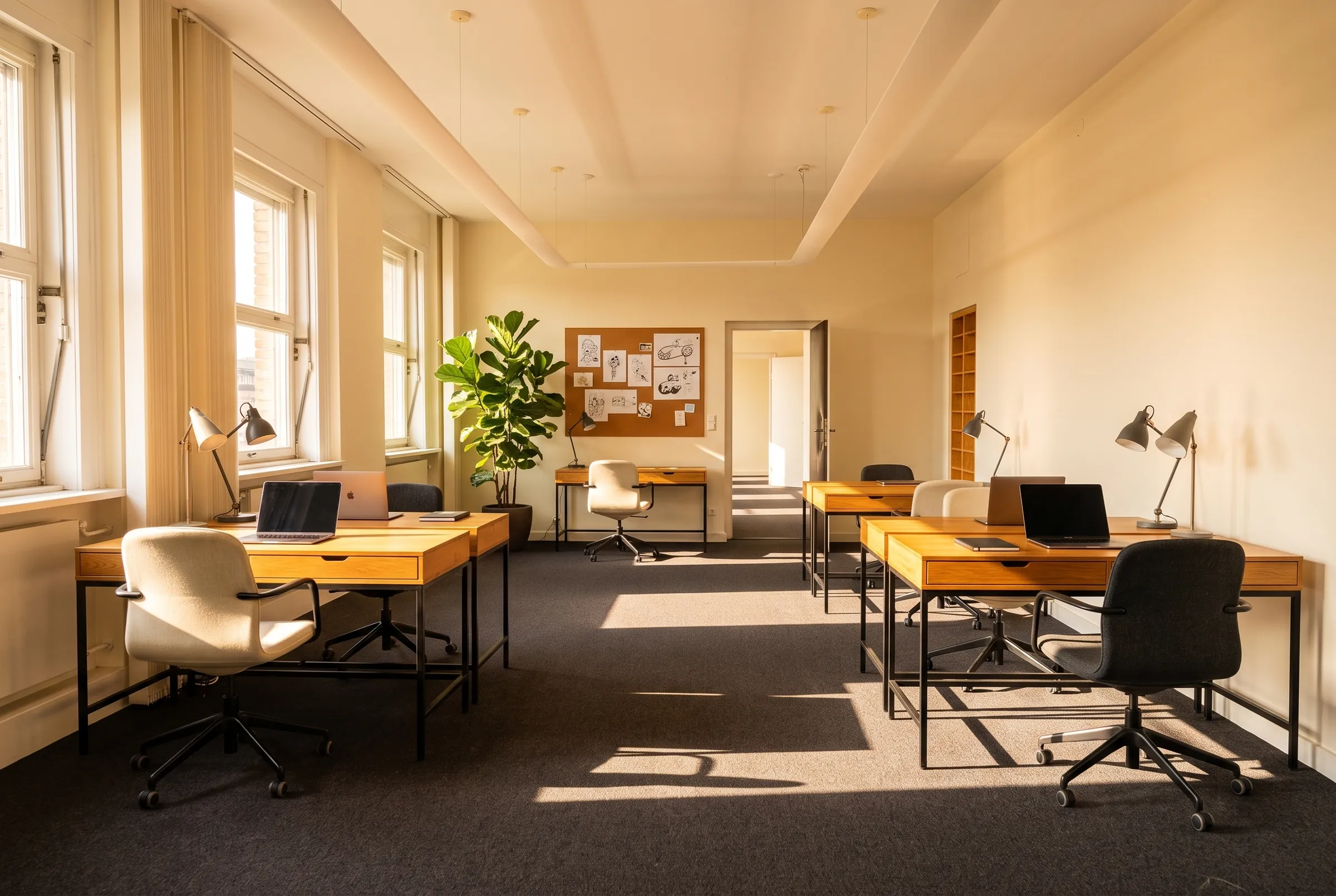 Open-Space-Büro im Abendlicht